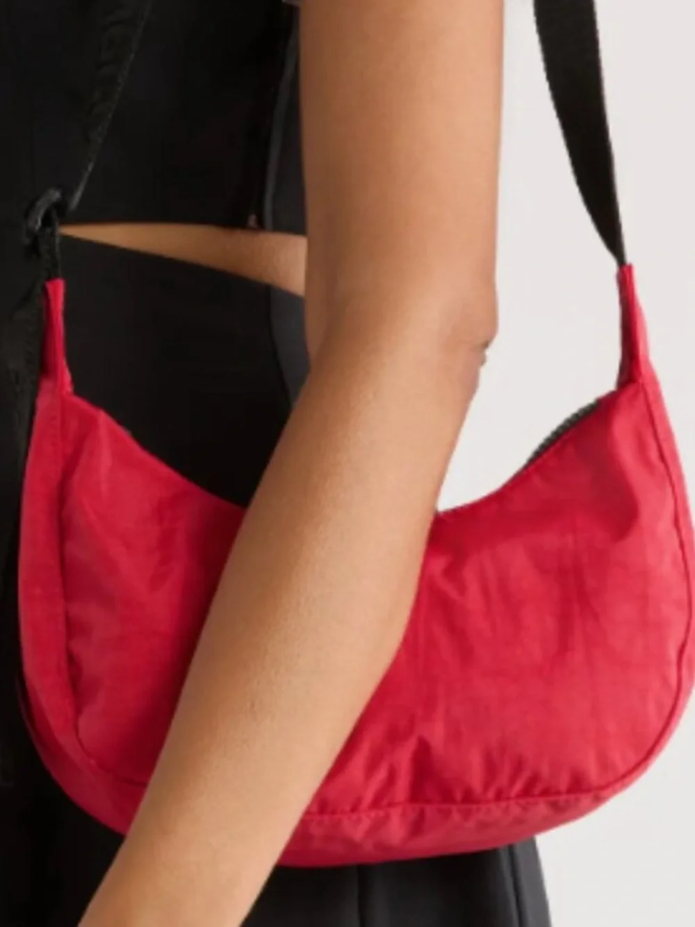 MAKE AN OFFER - BAGGU Small Nylon Candy Apple Red Crescent Crossbody